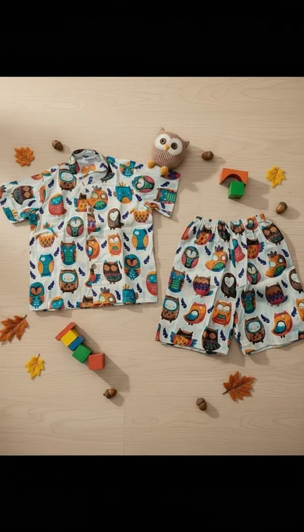 Multicolor_Owl_Print_Cotton_Co-Ord_Set_For_Kids