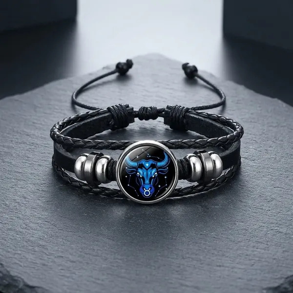 Guardian_Bracelet_Black_Leather_Bracelet_Adjustable_Taurus