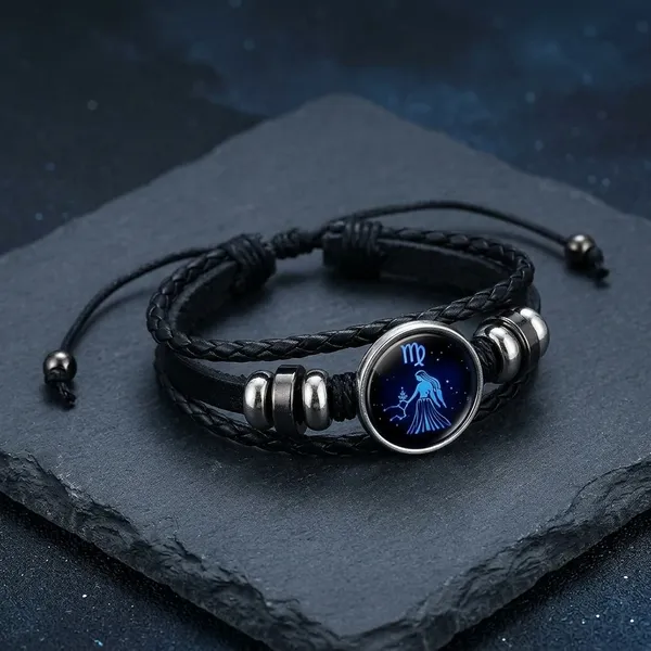Guardian_Bracelet_Black_Leather_Bracelet_Adjustable_Virgo