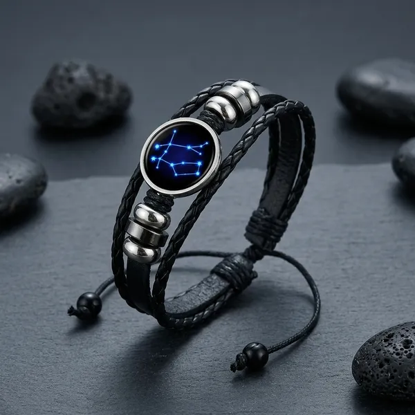 Guardian_Bracelet_Black_Leather_Bracelet_Adjustable_Gemini