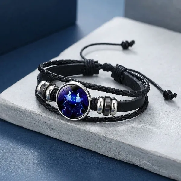 Guardian_Bracelet_Black_Leather_Bracelet_Adjustable_Gemini