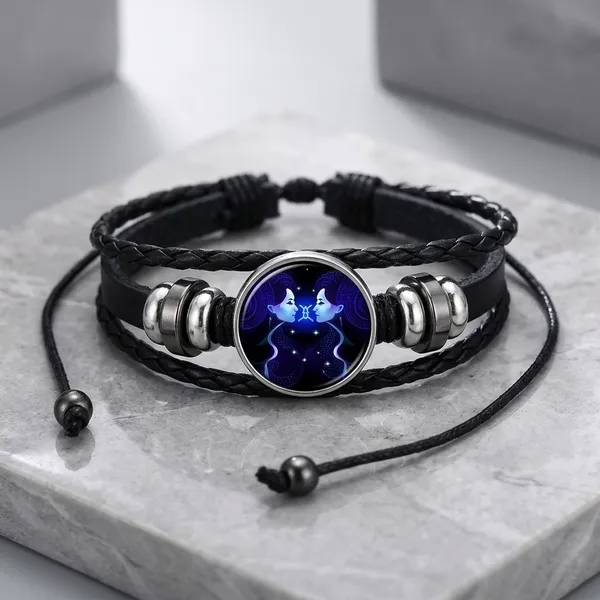 Guardian_Bracelet_Black_Leather_Bracelet_Adjustable_Aquarius