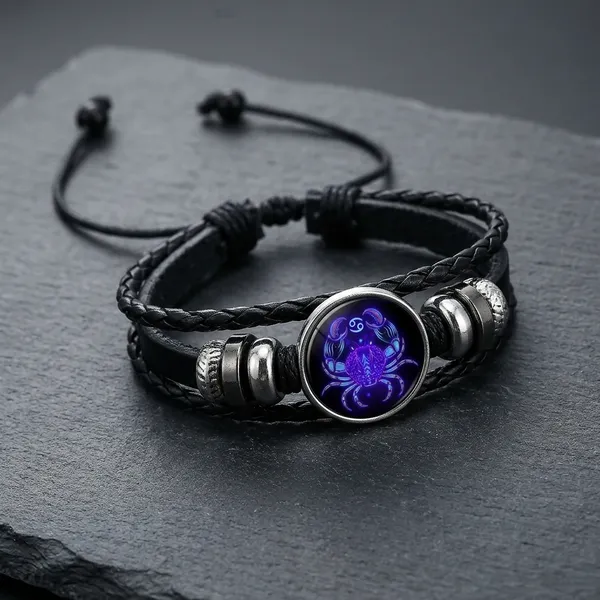Guardian_Bracelet_Black_Leather_Bracelet_Adjustable_Capricorn