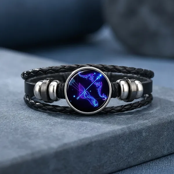 Guardian_Bracelet_Black_Leather_Bracelet_Adjustable_Sagittarius