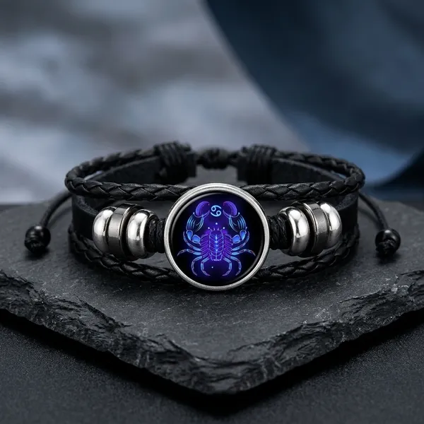 Guardian_Bracelet_Black_Leather_Bracelet_Adjustable_Scorpio