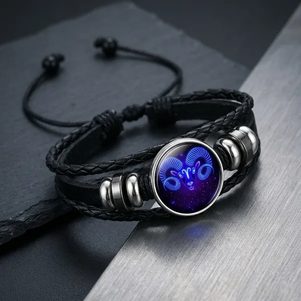 Guardian_Bracelet_Black_Leather_Bracelet_Adjustable_Aries