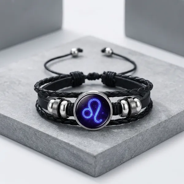 Guardian_Bracelet_Black_Leather_Bracelet_Adjustable_Leo