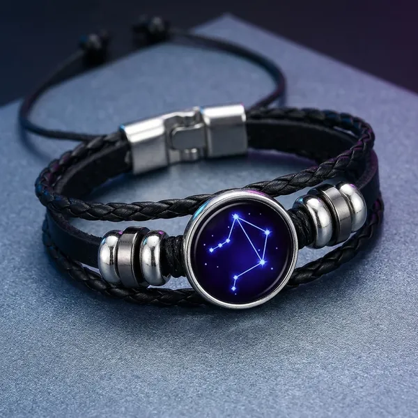 Guardian_Bracelet_Black_Leather_Bracelet_Adjustable_Libra