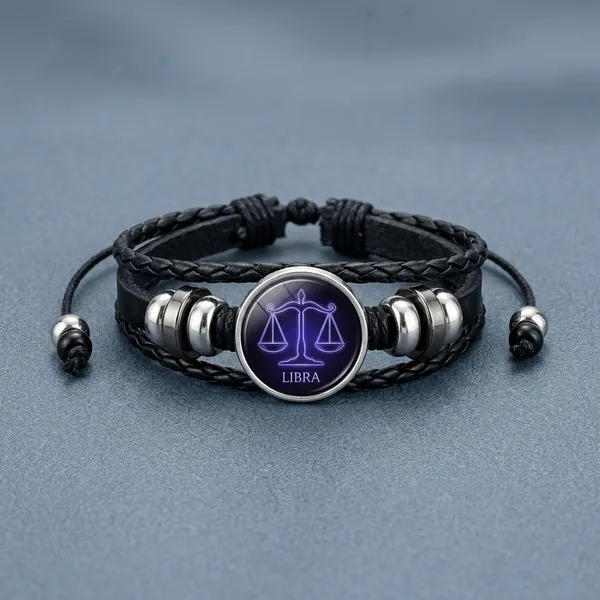 Guardian_Bracelet_Black_Leather_Bracelet_Adjustable_Libra
