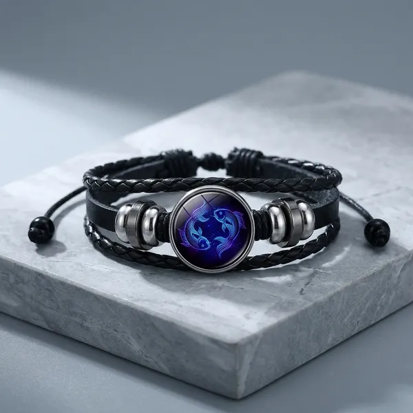 Guardian_Bracelet_Black_Leather_Bracelet_Adjustable_Pisces