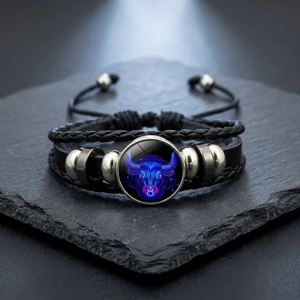 Zodiac_Constellation_Braided_Design_Black_Leather_Bracelet_Adjustable_Capricorn