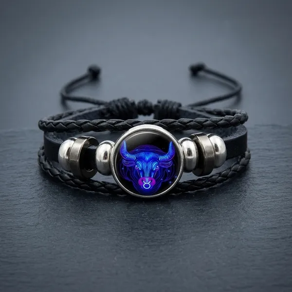 Zodiac_Constellation_Braided_Design_Black_Leather_Bracelet_Adjustable_Aries