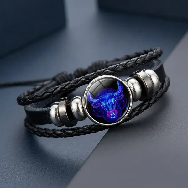 Zodiac_Constellation_Braided_Design_Black_Leather_Bracelet_Adjustable_Aries