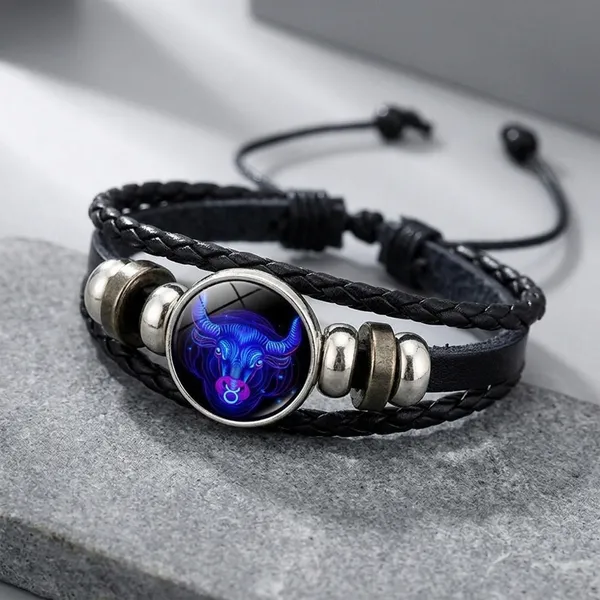 Zodiac_Constellation_Braided_Design_Black_Leather_Bracelet_Adjustable_Gemini