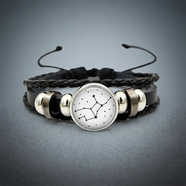 Zodiac_Constellation_Braided_Design_Black_Leather_Bracelet_Adjustable_Virgo