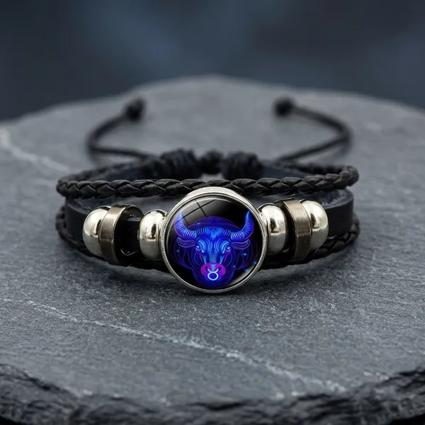 Zodiac_Constellation_Braided_Design_Black_Leather_Bracelet_Adjustable_Cancer