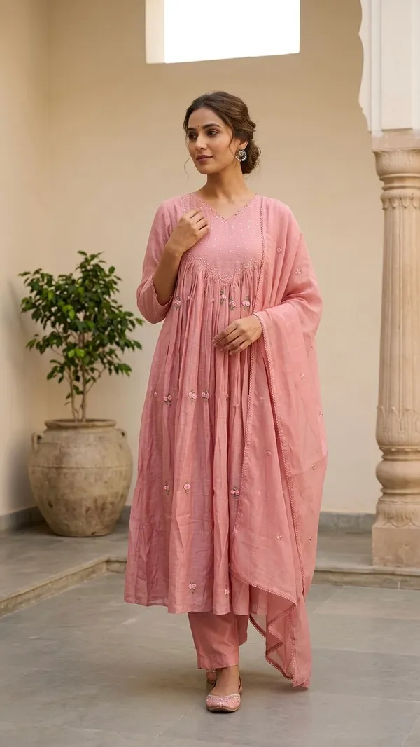 Pink_Mini_Flower_Embroidered_Mul_Chanderi_Suit_Set