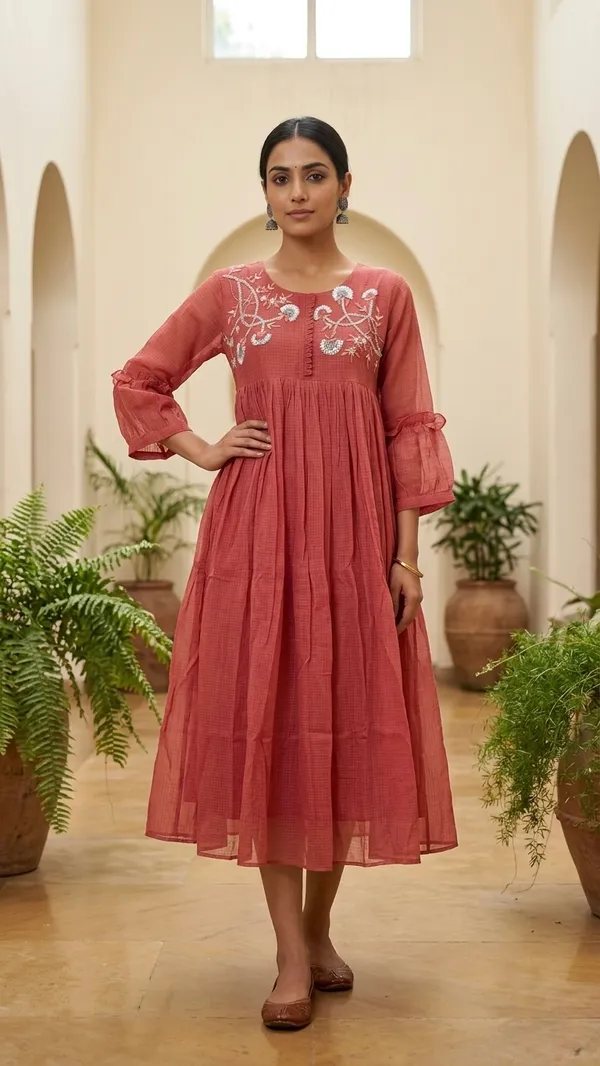 Coral_Pink_Embroidered_Dress_With_Bell_Sleeves