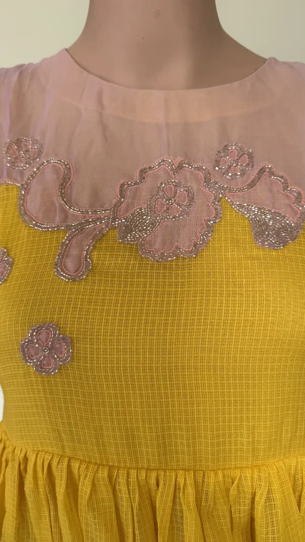 Yellow_And_Pink_Ombre_Kota_Doriya_Dress_With_Sequence_Applique_Work