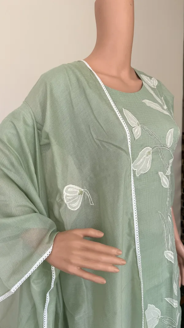 Sage_Green_Kota_Doriya_Suit_Set_With_Floral_Applique_Work