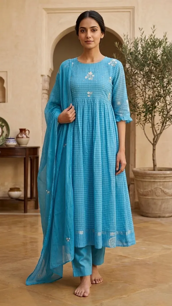 Blue_Checkered_Jamdhani_Suit_Set_With_Hand_Work