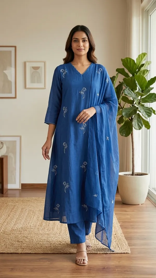 Blue_Mul_Chanderi_Suit_Set_With_Floral_Embroidery