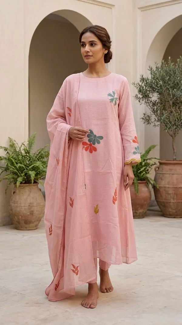 Light_Pink_Kota_Doriya_Suit_Set_With_Floral_Applique_Work