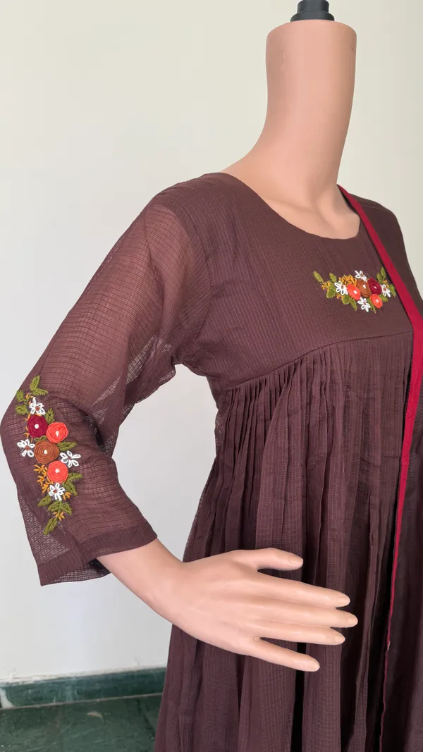 Deep_chocolate_brown_Kota_Doriya_suit_set_with_embroidery_