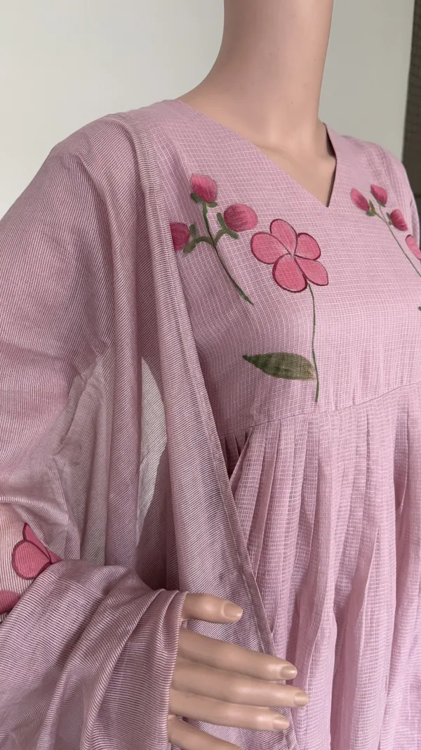 Pink_Kota_Doriya_Suit_Set_With_Hand_Painted_Flowers