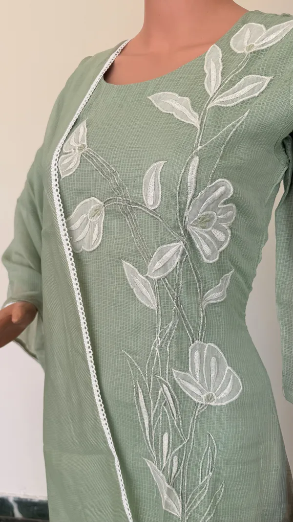Sage_Green_Kota_Doriya_Suit_Set_With_Floral_Applique_Work