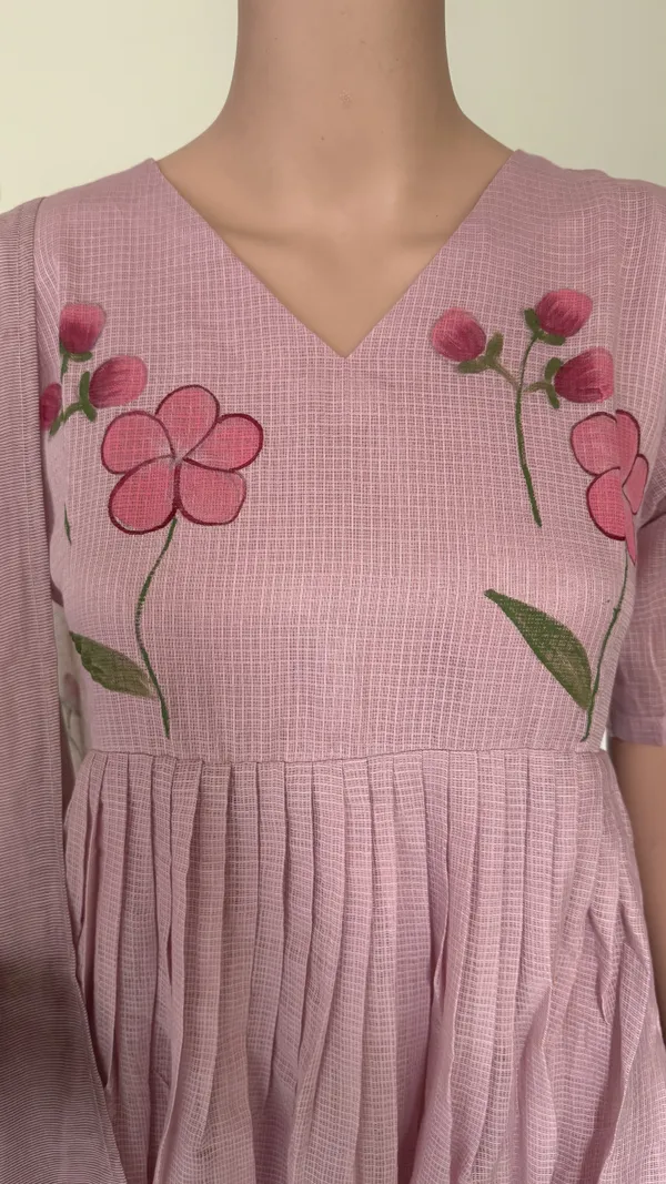 Pink_Kota_Doriya_Suit_Set_With_Hand_Painted_Flowers