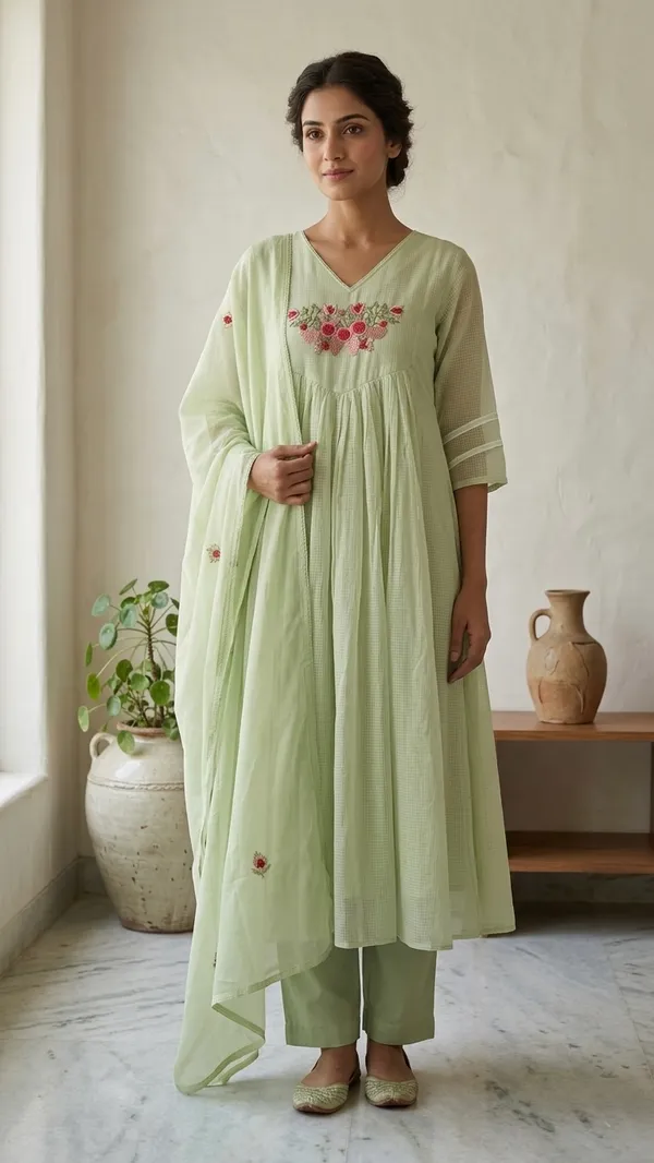 Light_Pista_Green_Kota_Doriya_Suit_Set_With_Floral_Embriodry_Work