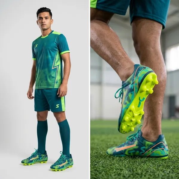 Turquoise_And_Neon_Yellow_Synthetic_And_Pu_Premium_Football_Boots_For_Men