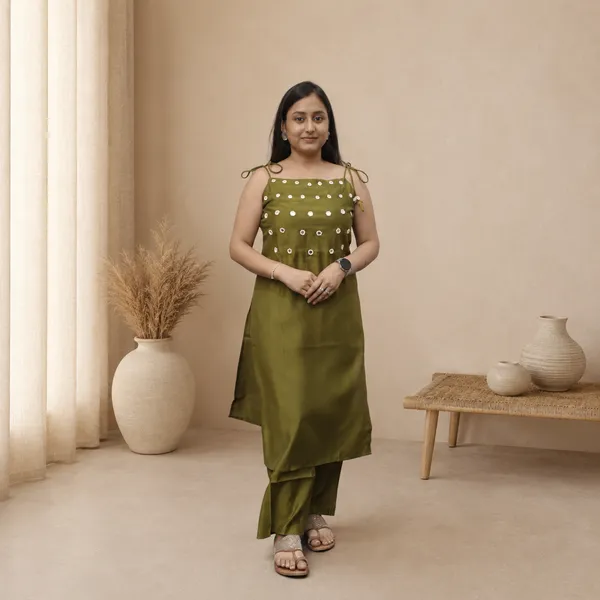 Olive_Green_Cotton_Slub_Mirror_Work_2-Piece_Co-ord_Set_with_Tie-Up_Sleeves