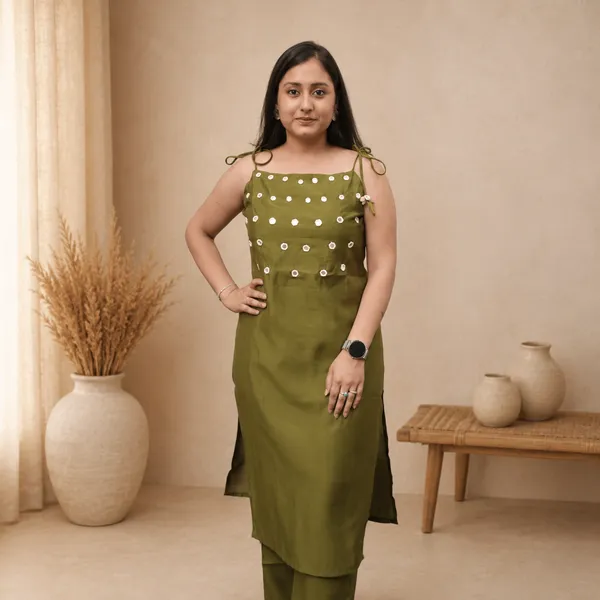 Olive_Green_Cotton_Slub_Mirror_Work_2-Piece_Co-ord_Set_with_Tie-Up_Sleeves