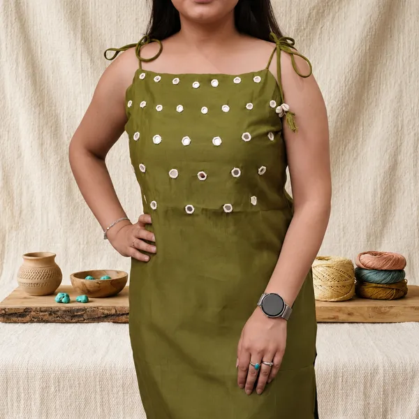 Olive_Green_Cotton_Slub_Mirror_Work_2-Piece_Co-ord_Set_with_Tie-Up_Sleeves