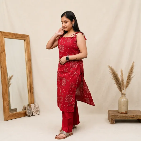Raspberry_Pink_Cotton_Bandhani_Co-ord_Set_with_Dori_Detail