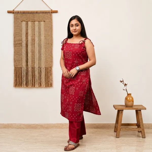 Raspberry_Pink_Cotton_Bandhani_Co-ord_Set_with_Dori_Detail