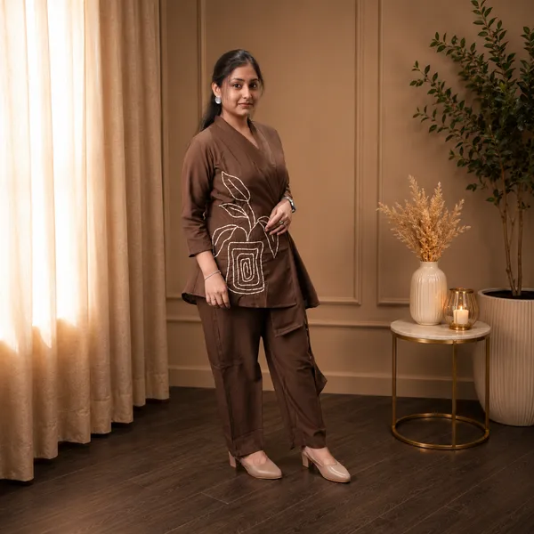 Women’s_Cocoa_Brown_Shawl_Collar_2-Piece_Co-ord_Set_with_Embroidery