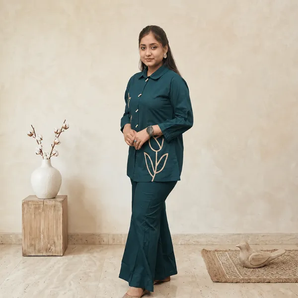 Women’s_Teal_Tulip_Patterned_2-Piece_Cotton_Co-ord_Set