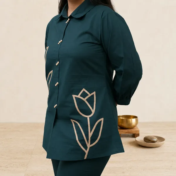 Women’s_Teal_Tulip_Patterned_2-Piece_Cotton_Co-ord_Set