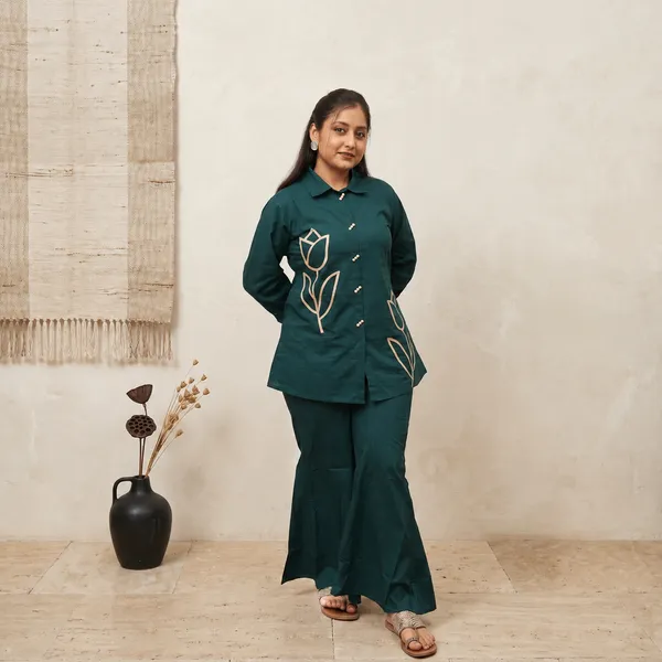Women’s_Teal_Tulip_Patterned_2-Piece_Cotton_Co-ord_Set