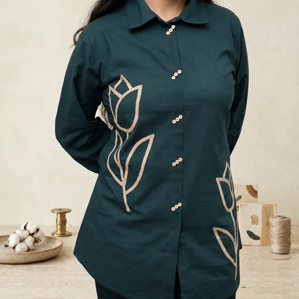 Women’s_Teal_Tulip_Patterned_2-Piece_Cotton_Co-ord_Set