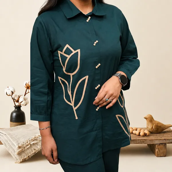 Women’s_Teal_Tulip_Patterned_2-Piece_Cotton_Co-ord_Set