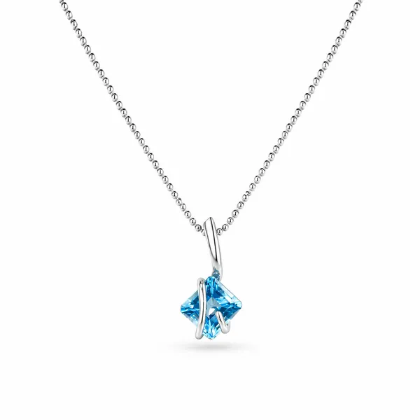 925_Sterling_Silver_Blue_Topaz_Pendant_Necklace,_Square_Cut_9.5mm_Gemstone,_Dainty_Minimalist_Jewelry_Gift_for_Mom
