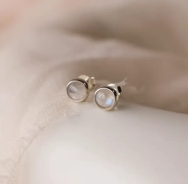 4mm_Round_Opal_Stud_Earrings,_Bezel_Set_Sterling_Silver,_Minimalist_Gemstone_Jewelry
