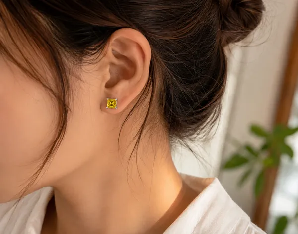 4mm_Yellow_Tourmaline_Square_Stud_Earrings,_Sterling_Silver_Princess_Cut_Gemstone_Studs,_Minimalist_Birthstone_Earrings,_Gift_for_Her