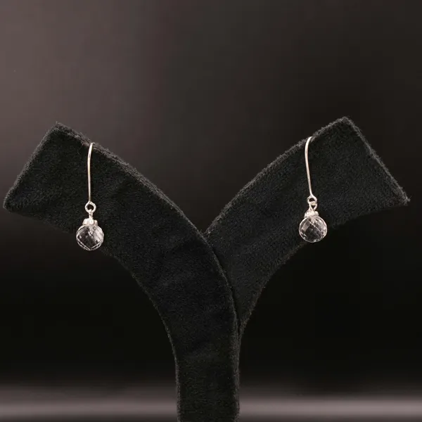 925_Sterling_Silver_Drop_Earrings,_8mm_Clear_Topaz_Gemstone,_Minimalist_Women's_Jewelry