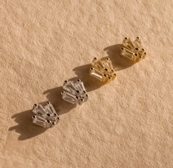 925_Sterling_Silver_Zircon_Stud_Earrings,_Geometric_Fan_Design_Earrings,_1.5x2.5mm_Baguette_Zircon,_Minimalist_Jewelry,_Gift_for_Her