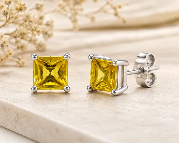 4mm_Yellow_Tourmaline_Square_Stud_Earrings,_Sterling_Silver_Princess_Cut_Gemstone_Studs,_Minimalist_Birthstone_Earrings,_Gift_for_Her